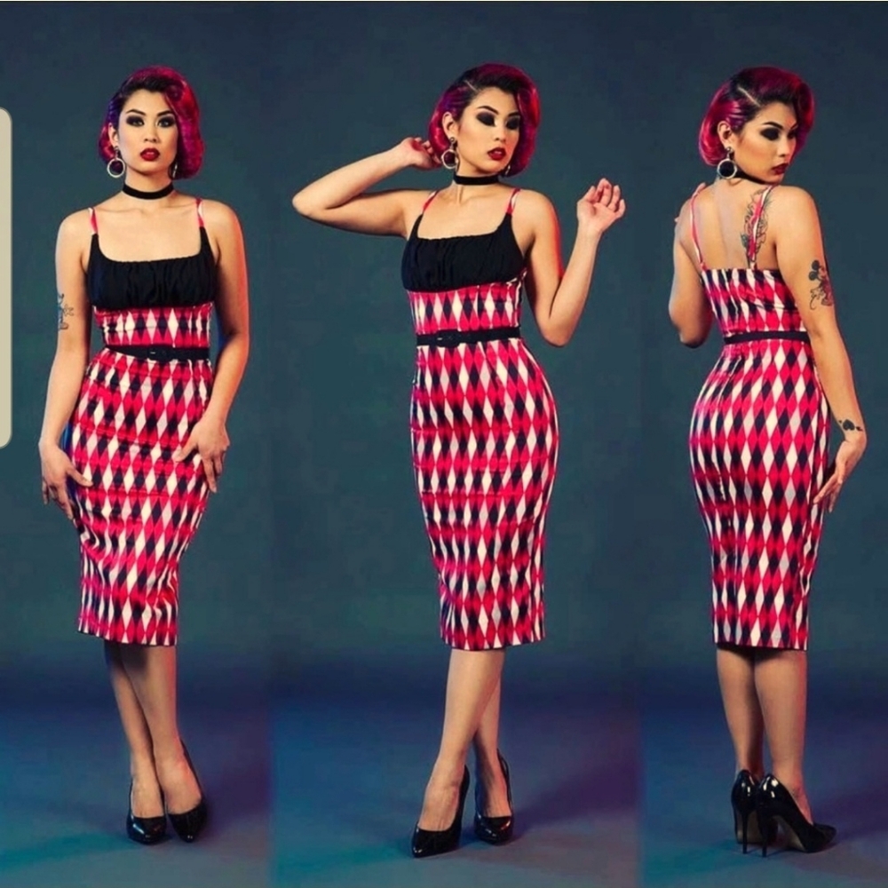 Pinup Couture Bad Girl Harlequin Wiggle Dress Small